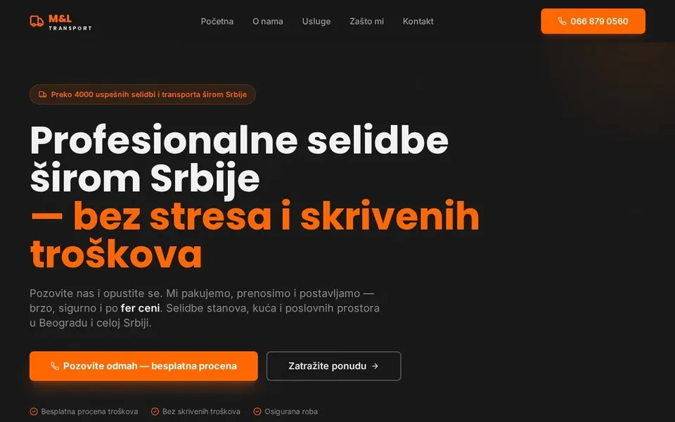 ML Prevoz – web sajt za prevozničke usluge