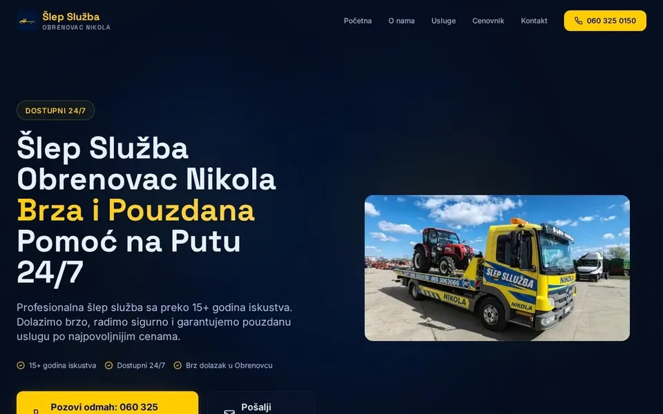 Šlep Služba Obrenovac – profesionalan sajt za šlep službu i pomoć na putu