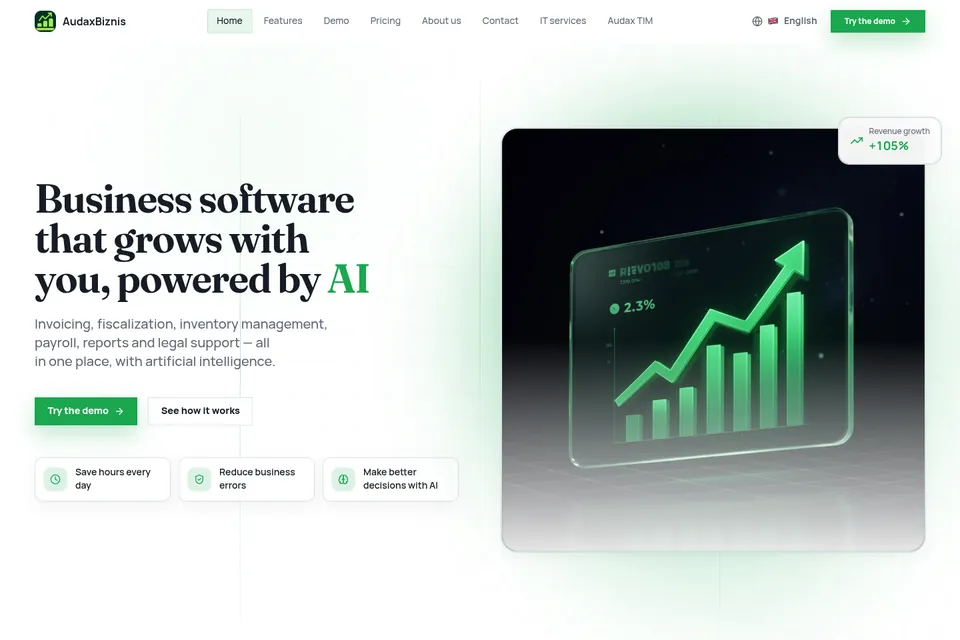 Audax Biznis website homepage